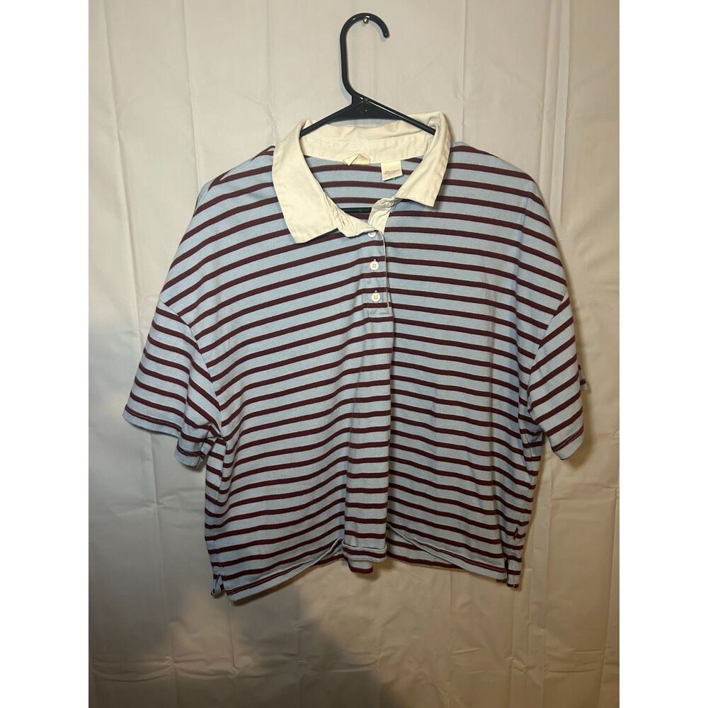 Levi's Striped Short Sleeve Rugby Shirt XL Blue Maroon White Collar Polo Red Tab